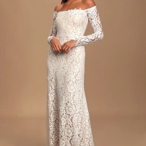 NWT Lulus White Lace Off-the-Shoulder Maxi Dress - size XL